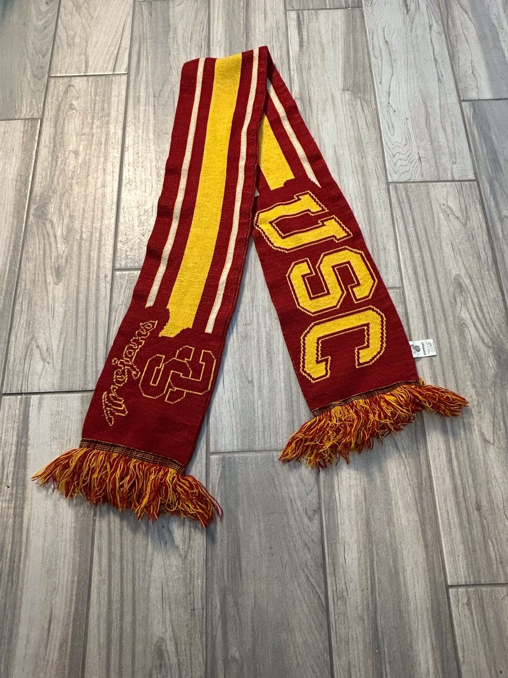 Vintage University of Southern Calif Scarf Gold Garnet Fringe USC Collegiate
